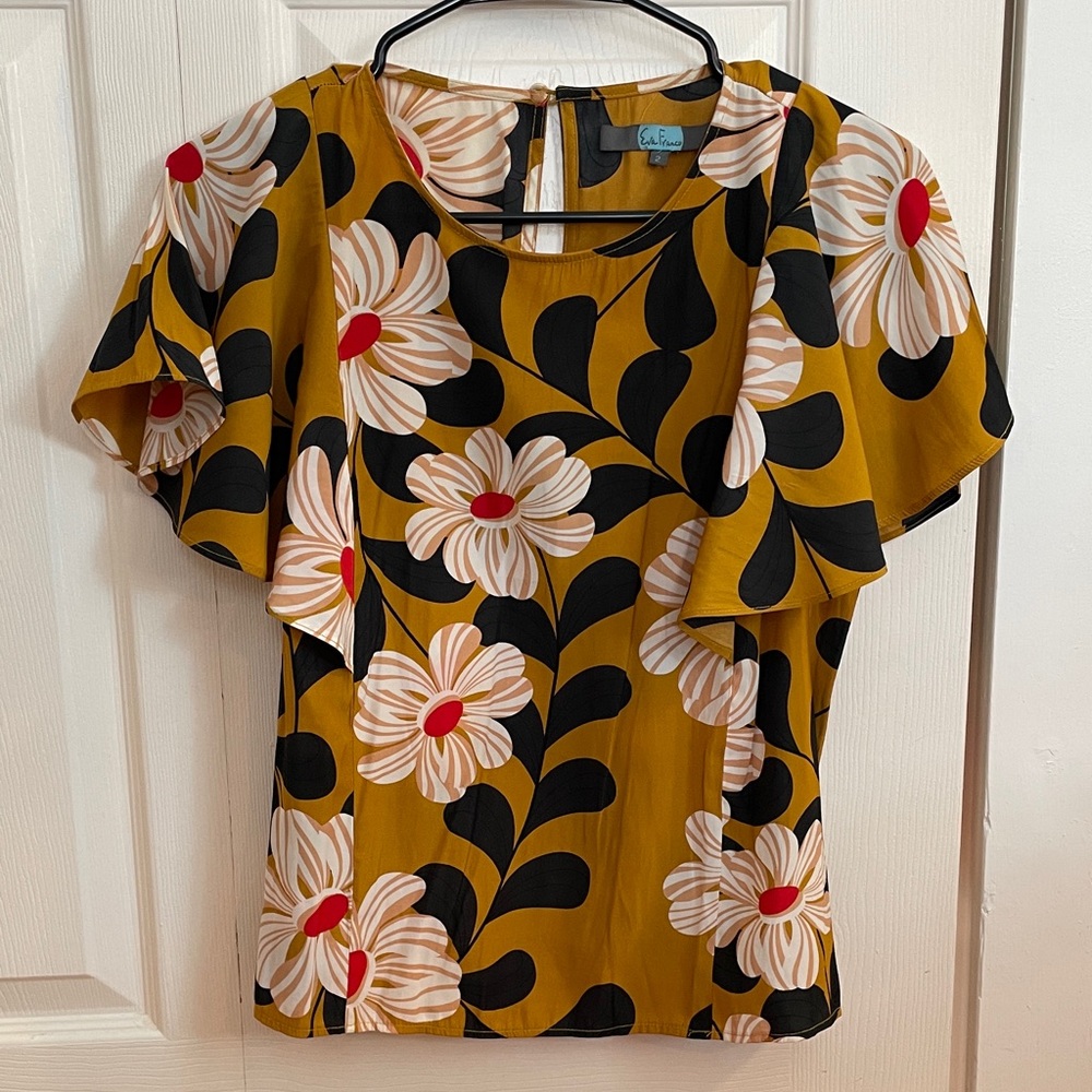 Eva Franco Mustard Floral Blouse